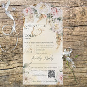 Boho Pampas en Roze Roses Gele QR-code All In One Uitnodiging