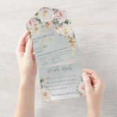 Boho Pampas en Roze Roses Green Dinner All In One Uitnodiging (Afscheurbaar)