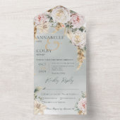 Boho Pampas en Roze Roses Green Dinner All In One Uitnodiging (Binnen)