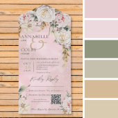 Boho Pampas en Roze Roses Roze QR-code All In One Uitnodiging