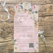 Boho Pampas en Roze Roses Roze QR-code All In One Uitnodiging