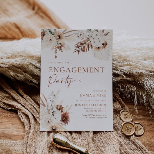 Boho Pampas Engagement Party Kaart