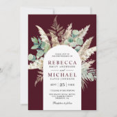 Boho Pampas Eucalyptus Arch Burgundy Wedding Kaart (Voorkant)