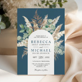 Boho Pampas Eucalyptus Arch Dusty Blue Wedding Kaart