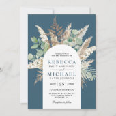 Boho Pampas Eucalyptus Arch Dusty Blue Wedding Kaart (Voorkant)