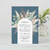 Boho Pampas Eucalyptus Arch Dusty Blue Wedding Kaart (Staand voorkant)