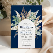 Boho Pampas Eucalyptus Arch Navy Blue Wedding Kaart