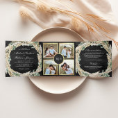 Boho Pampas Eucalyptus Wreath Black Wedding Drieluik Uitnodiging