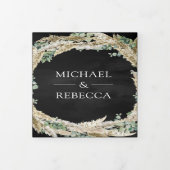 Boho Pampas Eucalyptus Wreath Black Wedding Drieluik Uitnodiging (Cover)