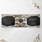 Boho Pampas Eucalyptus Wreath Black Wedding Drieluik Uitnodiging (Binnen)