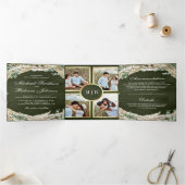 Boho Pampas Eucalyptus Wreath Sage Green Wedding Drieluik Uitnodiging (Binnen)