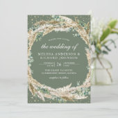 Boho Pampas Eucalyptus Wreath Sage Green Wedding Kaart (Staand voorkant)