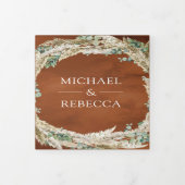 Boho Pampas Eucalyptus Wreath Terracotta Wedding Drieluik Uitnodiging (Cover)