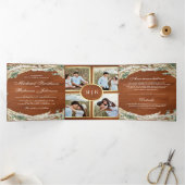 Boho Pampas Eucalyptus Wreath Terracotta Wedding Drieluik Uitnodiging (Binnen)