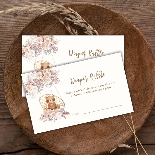 Boho Pampas Floral Beer Luier Raffle Baby shower Informatiekaartje