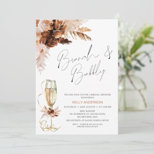 Boho Pampas Floral Brunch Bubbly Vrijgezellenfeest Kaart (Staand voorkant)