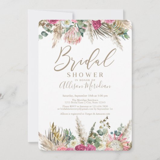 Boho Pampas Floral Desert Bridal Shower Kaart (Voorkant)