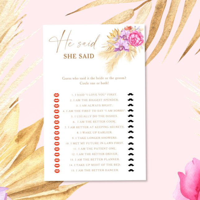 Boho Pampas Floral Hij zei dat ze zei bruidsspel (Creator heeft geüpload)