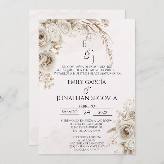 Boho pampas floral Spanish wedding Kaart (Voorkant / Achterkant)