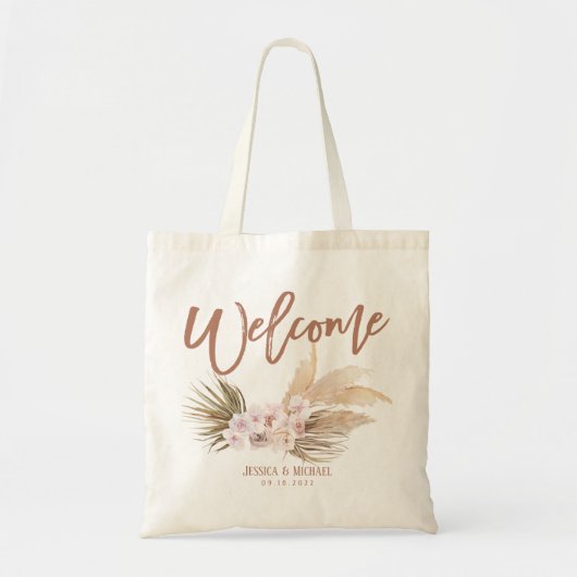 Boho Pampas Floral Wedding Welkom Tote Bag (Voorkant)