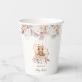 Boho Pampas Flower Teddybeer Baby shower Papieren Bekers (Achterkant)