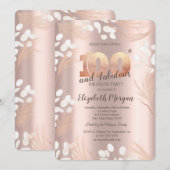 Boho Pampas Flowers Roos Gold 100ste verjaardag Kaart (Voorkant / Achterkant)