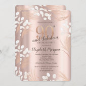 Boho Pampas Flowers Roos Goud 90e Verjaardag Kaart (Voorkant / Achterkant)