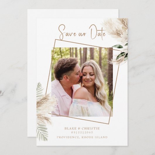 Boho Pampas gebladerte foto bruiloft Save The Date (Voorkant / Achterkant)