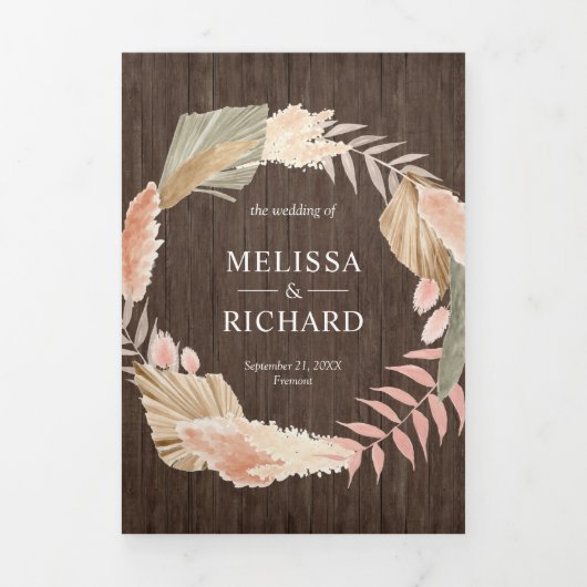 Boho Pampas Gedroogd Palmhout Alles in één bruilof Drieluik Uitnodiging (Cover)