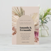 Boho Pampas Gedroogde Bladeren Woestijnboog Huweli Kaart (Staand voorkant)