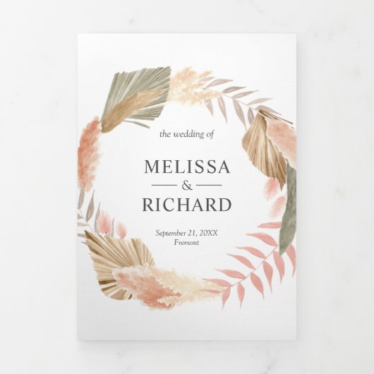 Boho Pampas Gedroogde Palm Alles in een bruiloft Drieluik Uitnodiging (Cover)
