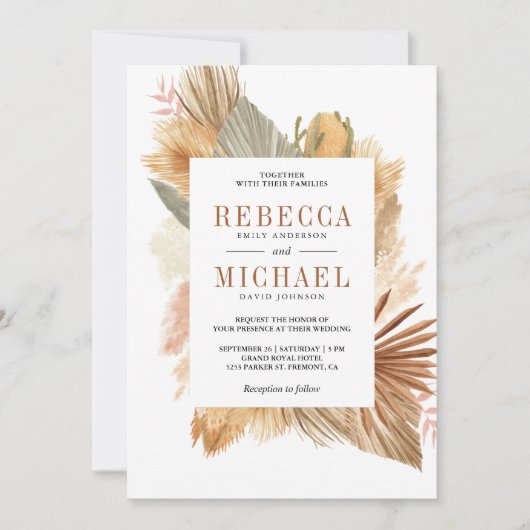 Boho Pampas Gedroogde Palm Alles in een bruiloft Kaart (Voorkant)