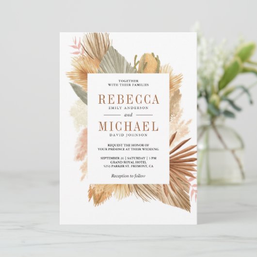 Boho Pampas Gedroogde Palm Alles in een bruiloft Kaart (Staand voorkant)