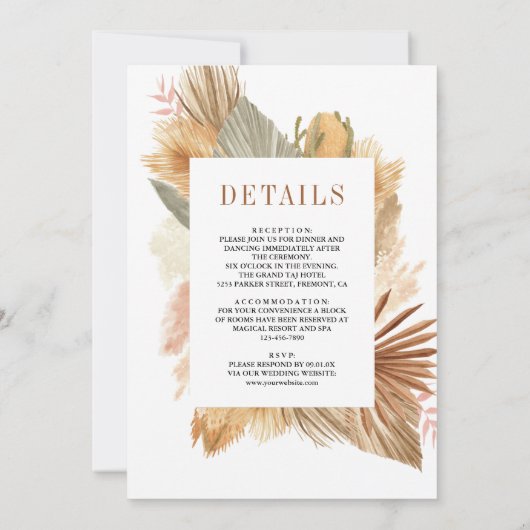 Boho Pampas Gedroogde Palm Alles in een bruiloft Kaart (Achterkant)