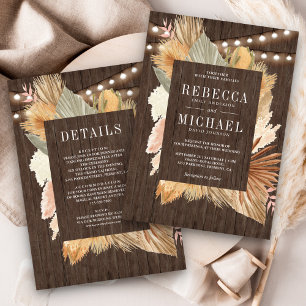 Boho Pampas Gedroogde Palm Hout All-in-One Trouw Kaart