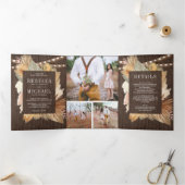 Boho Pampas Gedroogde Palm Wood Foto Collage Bruil Drieluik Uitnodiging (Binnen)