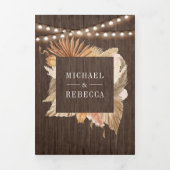 Boho Pampas Gedroogde Palm Wood Foto Collage Bruil Drieluik Uitnodiging (Cover)