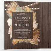 Boho Pampas Gedroogde Palm Wood Foto Collage Bruil Drieluik Uitnodiging (Binnenzijde eerst)