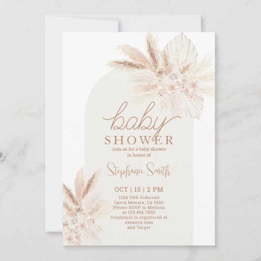 Boho Pampas Gender Neutrale Baby shower Uitnodigin Kaart (Voorkant)