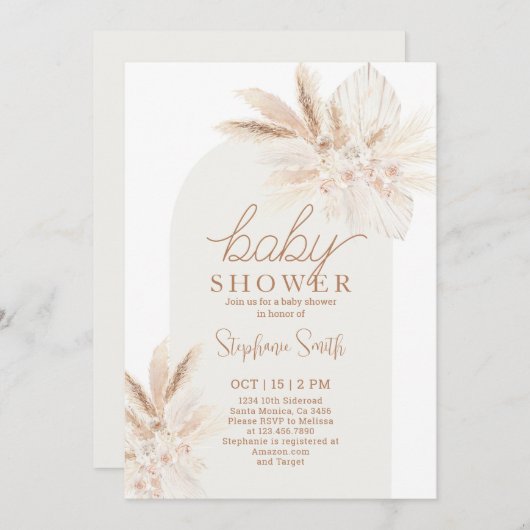 Boho Pampas Gender Neutrale Baby shower Uitnodigin Kaart (Voorkant / Achterkant)