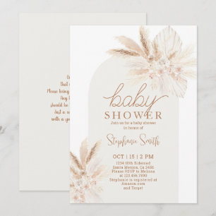 Boho Pampas Gender Neutrale Baby shower Uitnodigin Kaart