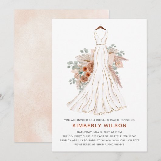 Boho Pampas Glitter Trouwjurk Vrijgezellenfeest Kaart (Voorkant / Achterkant)