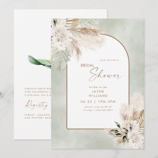 Boho Pampas Goud Geometrische Wijze Bruid Kaart (Voorkant / Achterkant)