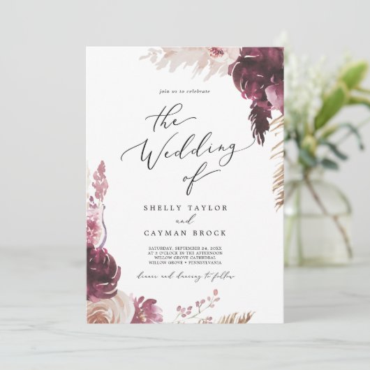 Boho Pampas graast all in one bruiloft Kaart (Staand voorkant)