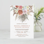Boho Pampas Gras Aardse Bloem Terracotta Bruiloft Kaart (Staand voorkant)