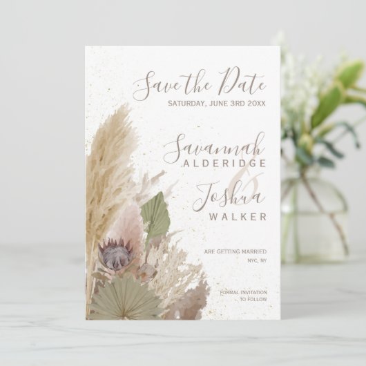 BOHO PAMPAS GRAS ACOREL REL SAVE THE DATE KAART (Staand voorkant)