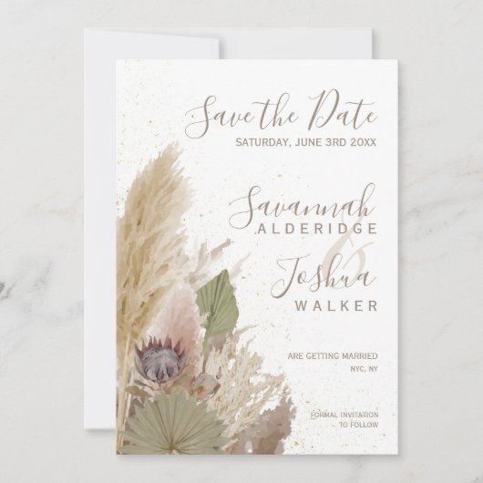 BOHO PAMPAS GRAS ACOREL SAVE THE DATE KAART (Voorkant)