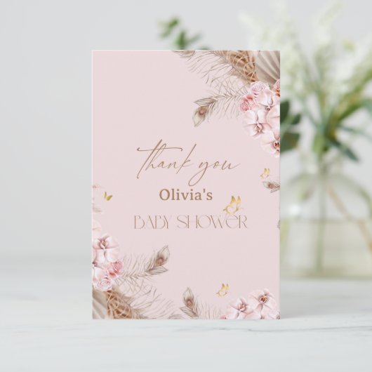 Boho Pampas Gras Baby Shower Bedankkaart (Staand voorkant)