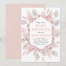 Boho Pampas Gras Baby Shower Elegante Roze Roos 