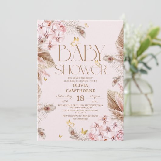 Boho Pampas Gras Baby Shower Kaart (Staand voorkant)